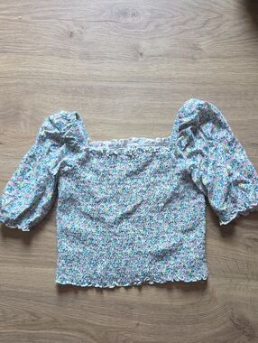 GAP Kids Pastel Floral Smocked Top - White Base with Pink, Blue, Yellow & Green